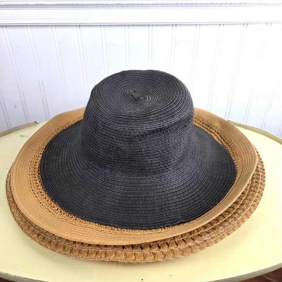 Women's BOHO Floppy Hat Stylish Black and Tan Women's Sun Hat Bundle - Picture 1 of 16